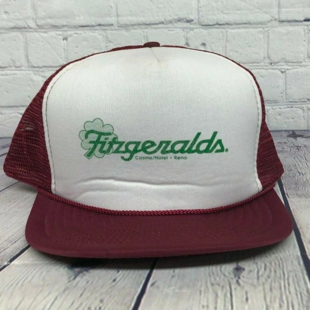 Vintage Trucker Hat Mesh FITZGERALDS Casino Hotel Reno Nevada Rope Cap Tourist